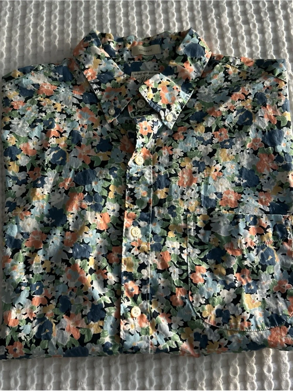 J. Crew Classic Fit Floral Button-Up Short Sleeve Shirt - Blue Multi - Men’s L
